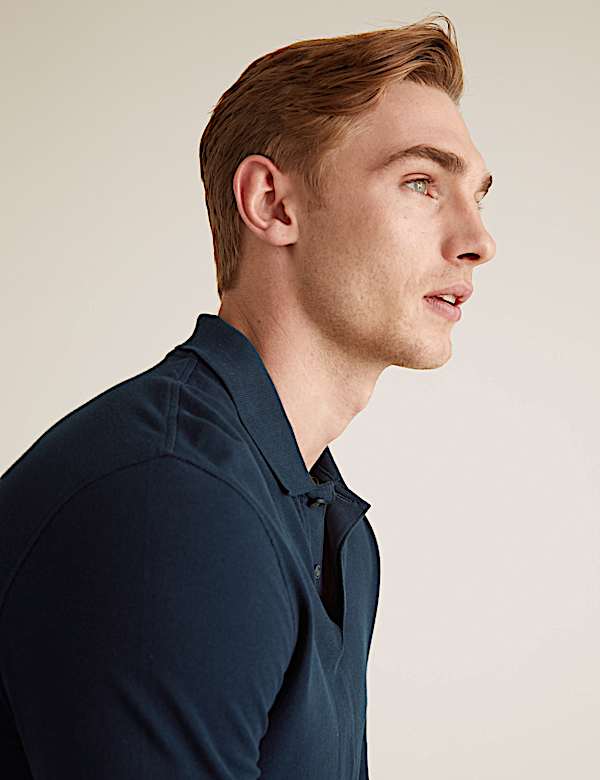 Pure Cotton Long Sleeve Polo Shirt