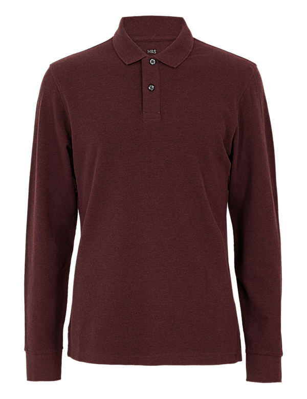 Pure Cotton Long Sleeve Polo Shirt