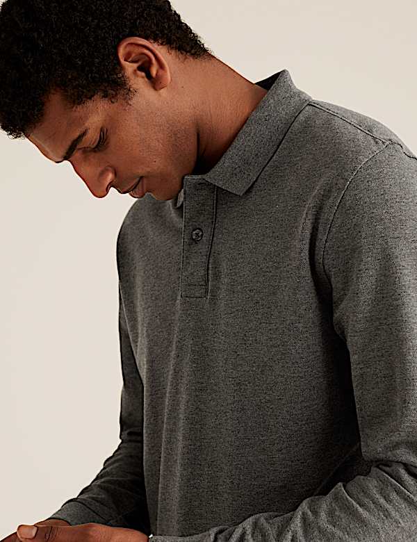 Pure Cotton Long Sleeve Polo Shirt