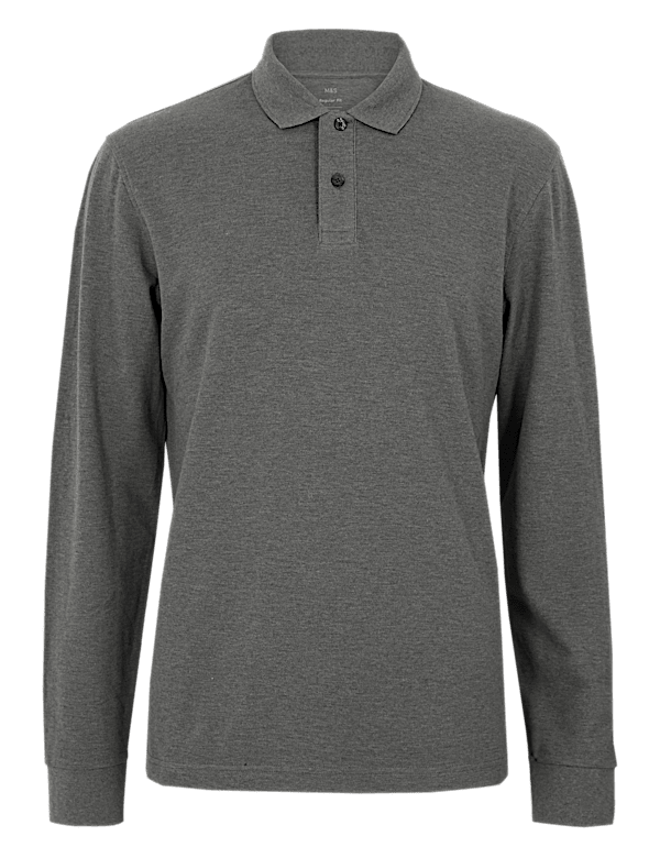 Pure Cotton Long Sleeve Polo Shirt