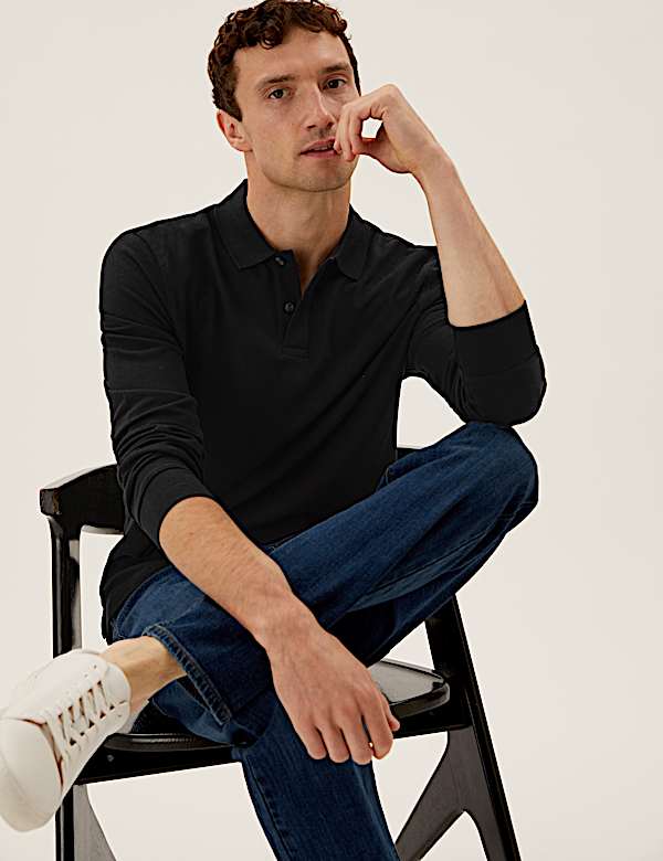 Pure Cotton Long Sleeve Polo Shirt