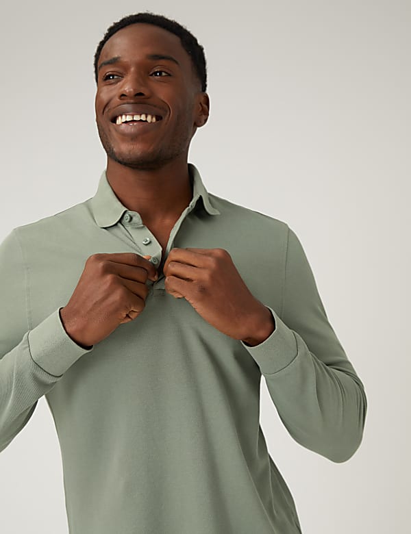 Pure Cotton Long Sleeve Polo Shirt