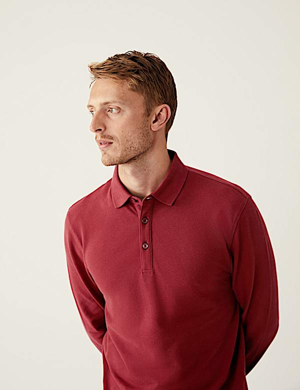 Pure Cotton Long Sleeve Polo Shirt