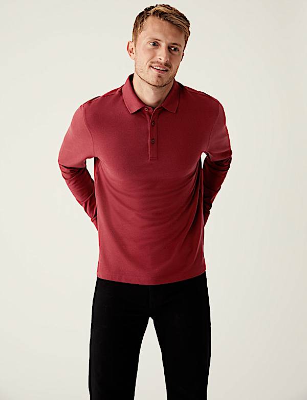 Pure Cotton Long Sleeve Polo Shirt