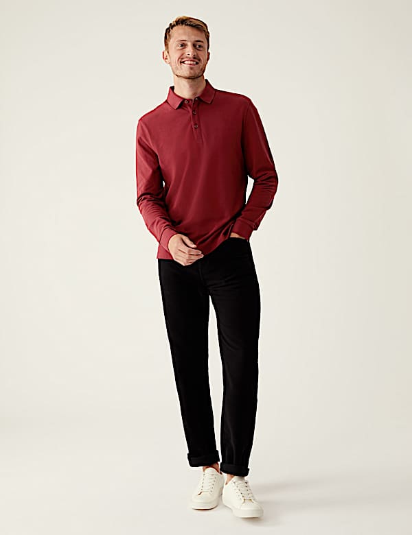 Pure Cotton Long Sleeve Polo Shirt