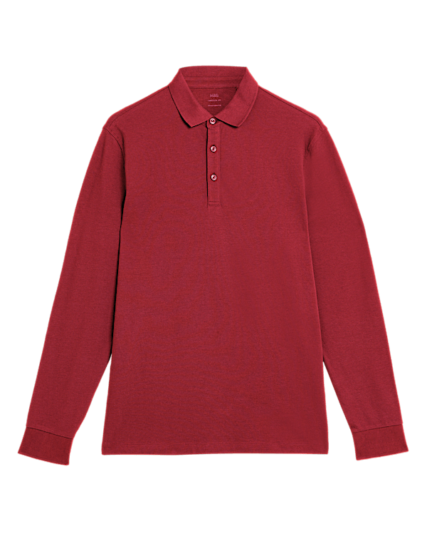 Pure Cotton Long Sleeve Polo Shirt