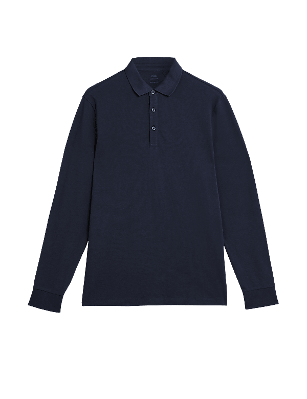 Pure Cotton Long Sleeve Polo Shirt