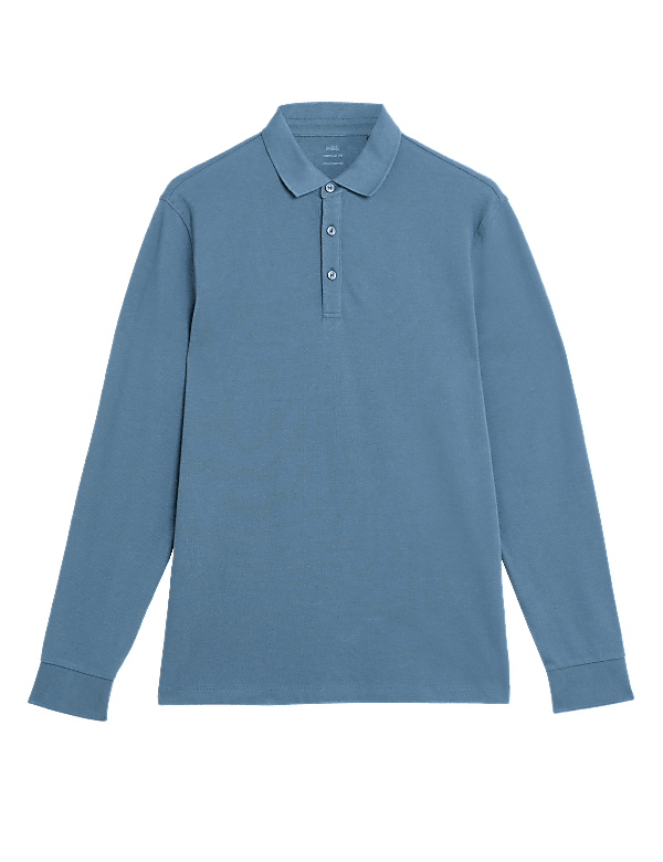 Pure Cotton Long Sleeve Polo Shirt