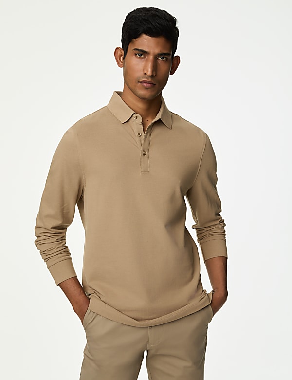 Pure Cotton Long Sleeve Polo Shirt - CA