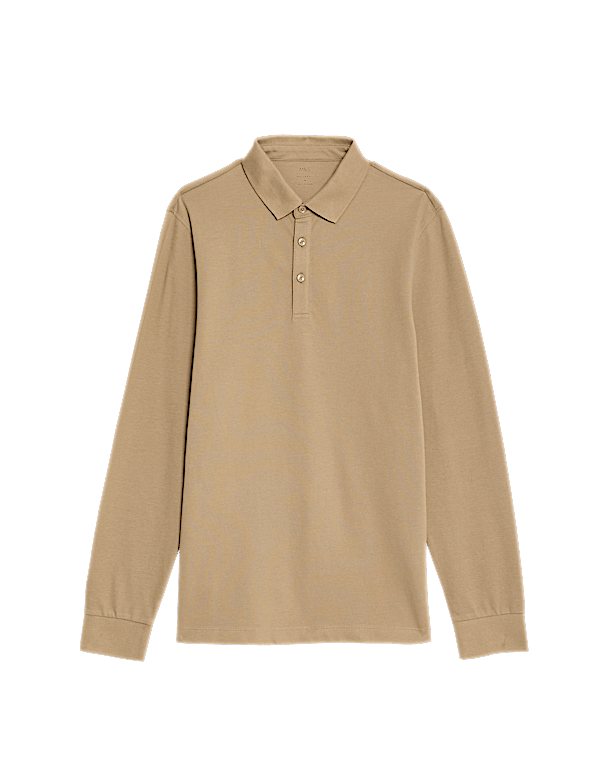 Pure Cotton Long Sleeve Polo Shirt
