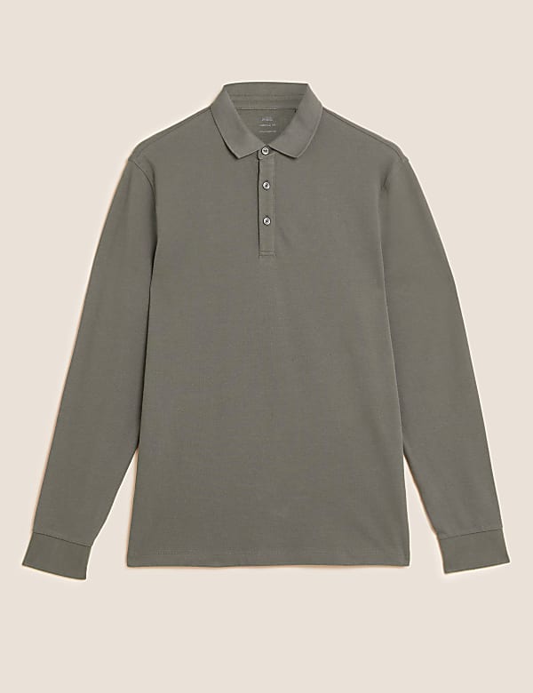 Pure Cotton Long Sleeve Polo Shirt