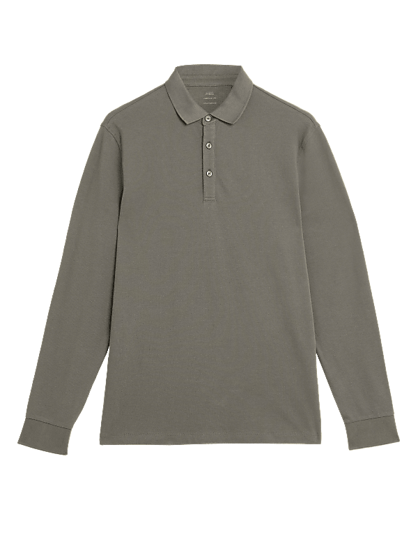 Pure Cotton Long Sleeve Polo Shirt