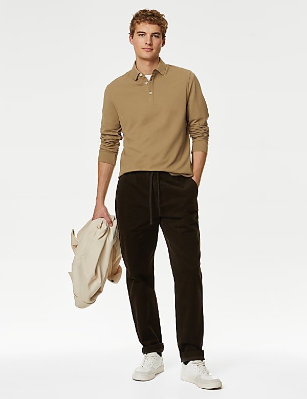 Pure Cotton Long Sleeve Polo Shirt