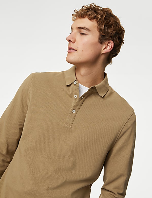 Pure Cotton Long Sleeve Polo Shirt