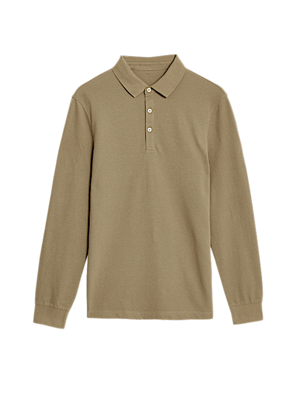 Pure Cotton Long Sleeve Polo Shirt