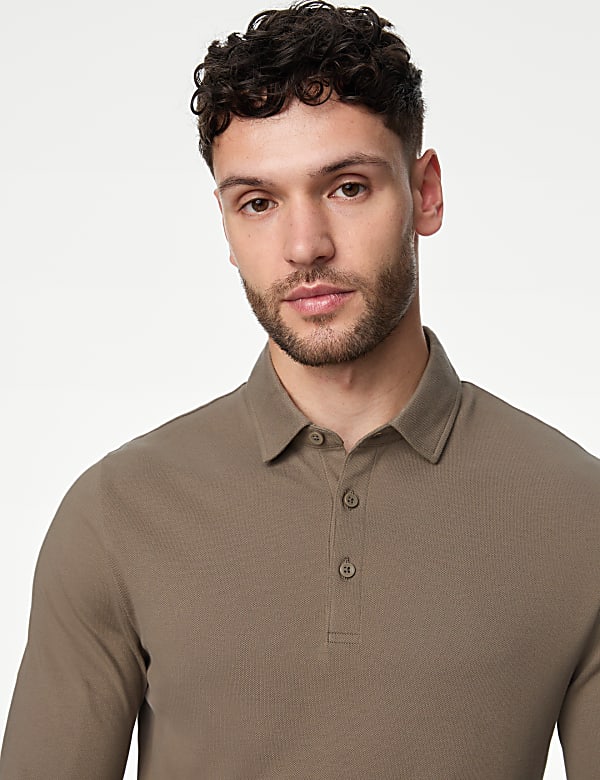 Pure Cotton Long Sleeve Polo Shirt