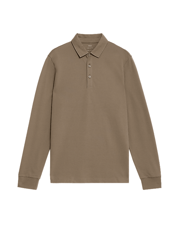 Pure Cotton Long Sleeve Polo Shirt