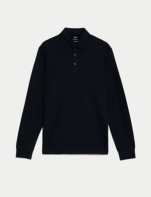 Pure Cotton Long Sleeve Polo Shirt - JP