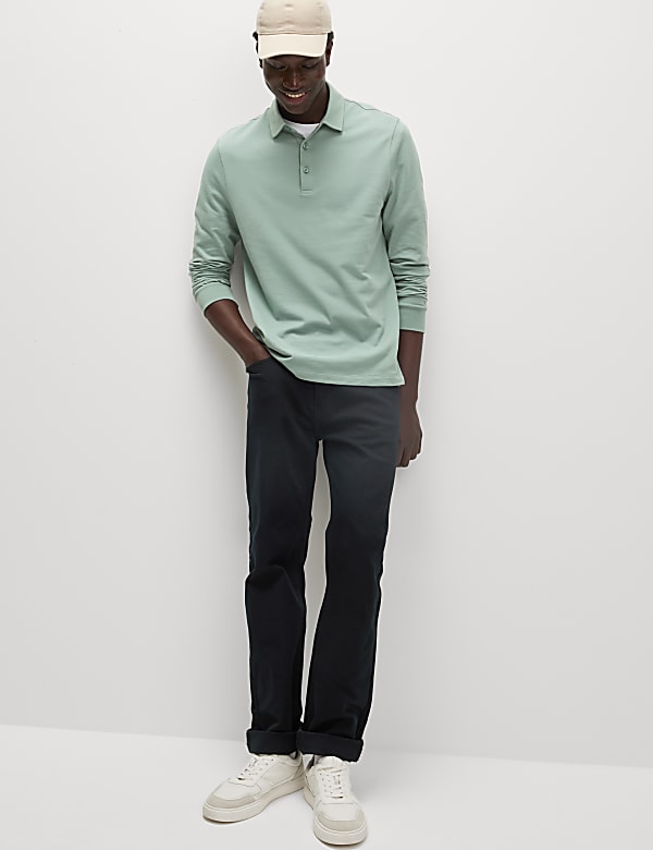 חולצת פולו מכותנה טהורה עם שרוול ארוך - IL