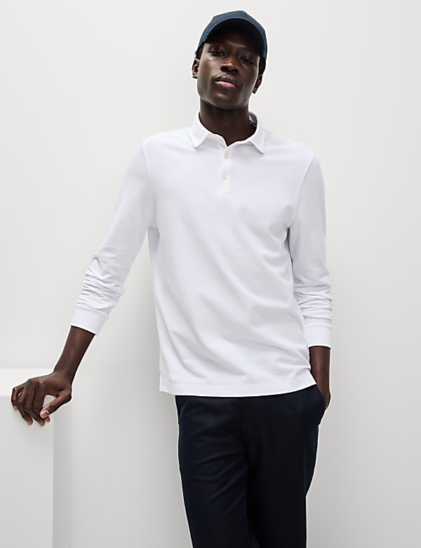 Pure Cotton Long Sleeve Polo Shirt - US