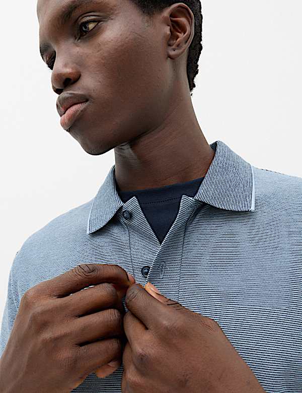 Cotton Rich Striped Short Sleeve Polo Shirt