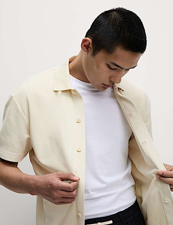 Relaxed Fit Pure Cotton Textured Polo Shirt - LT