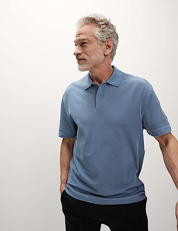 Μπλούζα πόλο με ξεθωριασμένη όψη και χαλαρή εφαρμογή από 100% βαμβάκι - GR