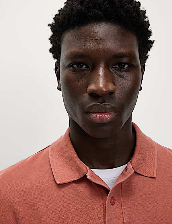 Relaxed Fit Pure Cotton Garment Dyed Polo Shirt - IS
