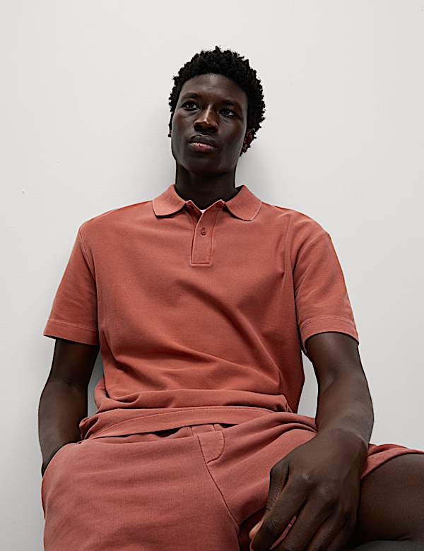Relaxed Fit Pure Cotton Garment Dyed Polo Shirt - NO