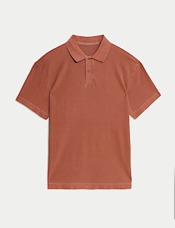Relaxed Fit Pure Cotton Garment Dyed Polo Shirt - NO