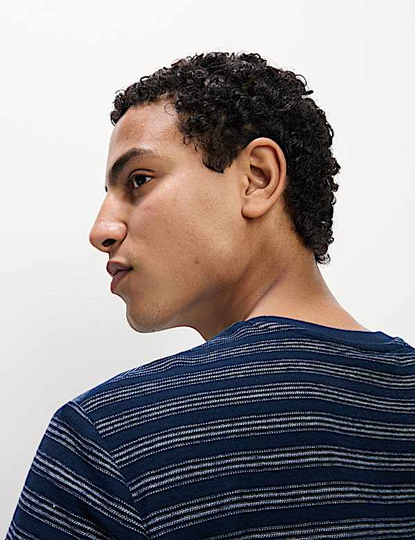 Cotton Linen Blend Striped T-Shirt - NL