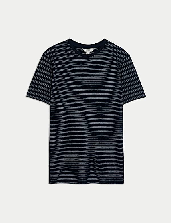 Cotton Linen Blend Striped T-Shirt - NL