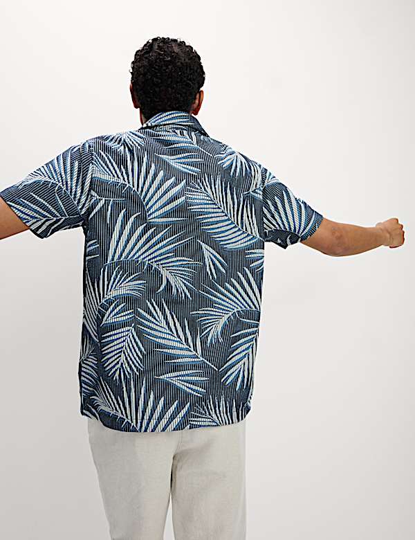 Jacquard Palm Leaf Print Polo Shirt