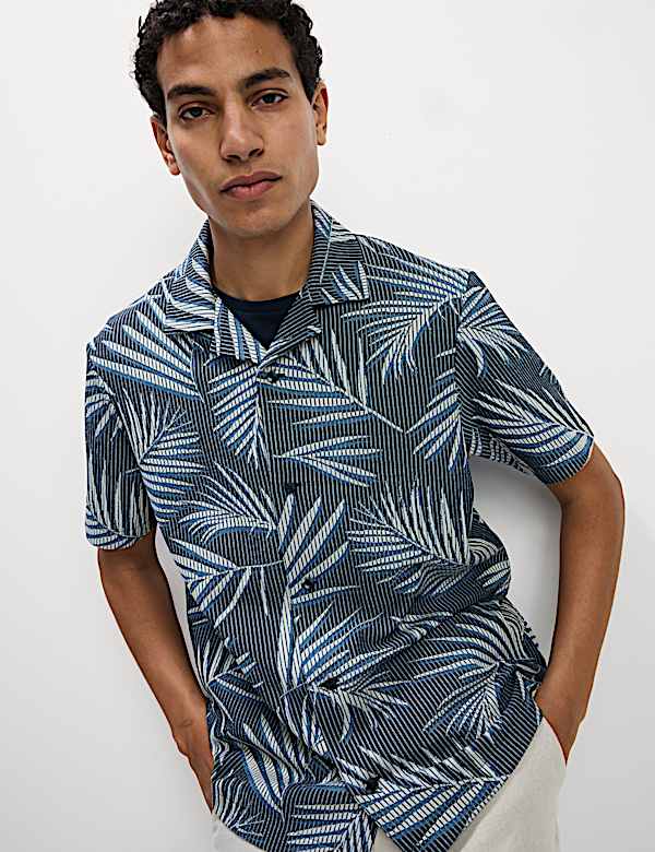 Jacquard Palm Leaf Print Polo Shirt