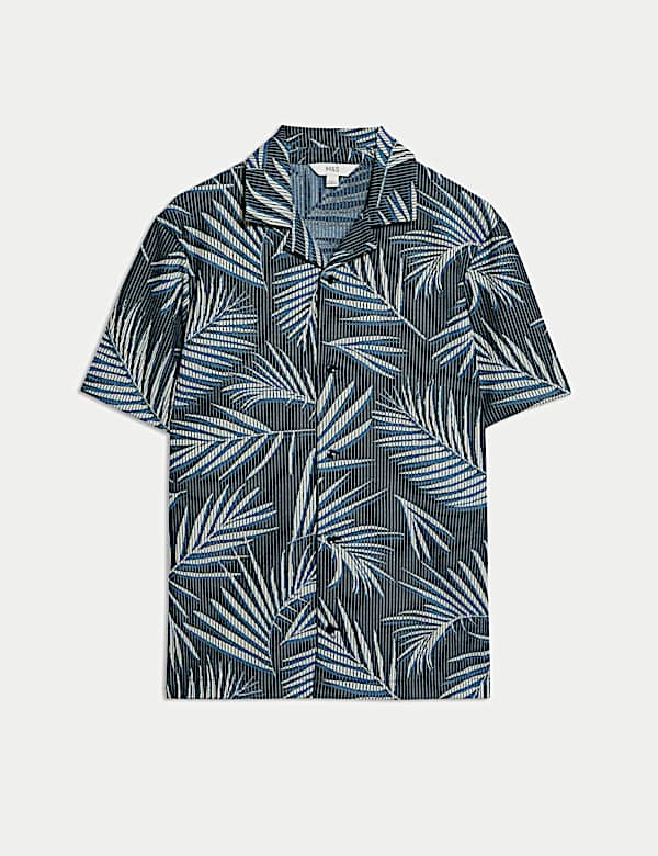 Jacquard Palm Leaf Print Polo Shirt - AL