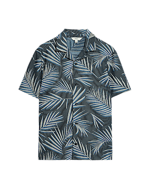 Jacquard Palm Leaf Print Polo Shirt