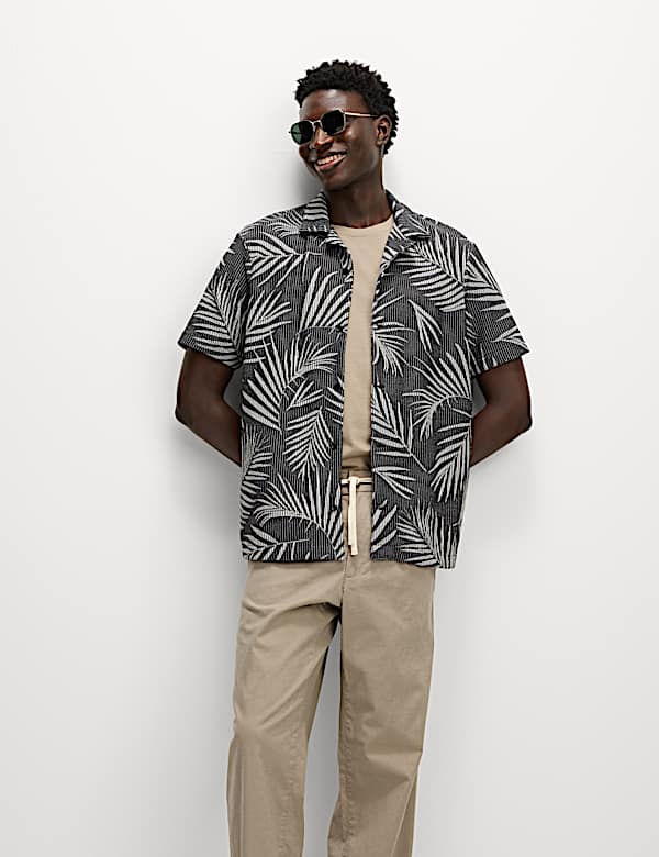 Jacquard Palm Leaf Print Polo Shirt