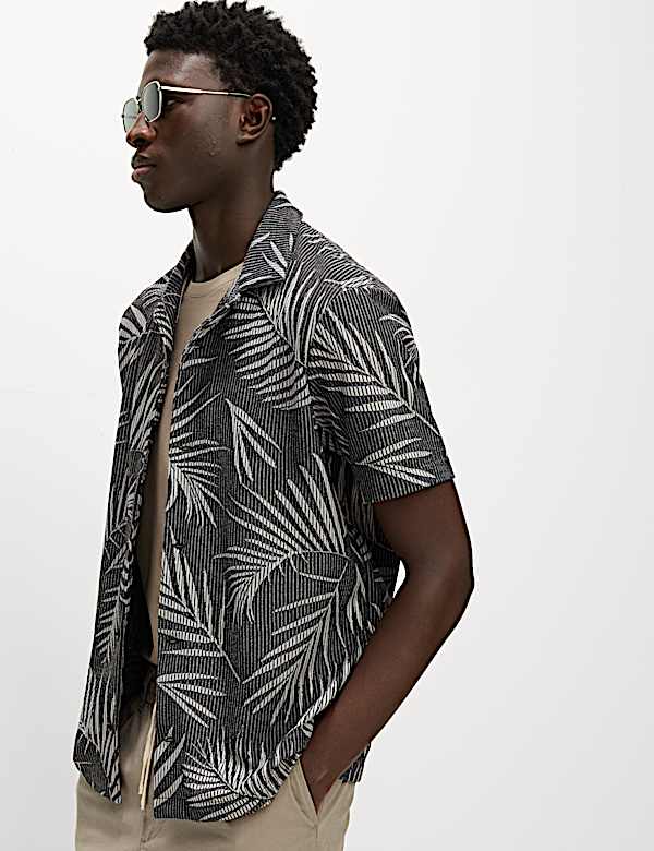 Jacquard Palm Leaf Print Polo Shirt