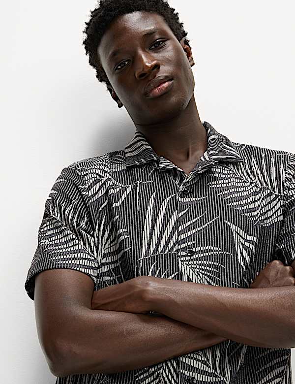 Jacquard Palm Leaf Print Polo Shirt