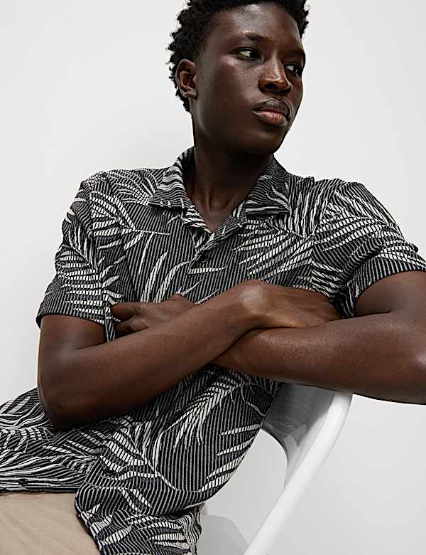 Jacquard Palm Leaf Print Polo Shirt