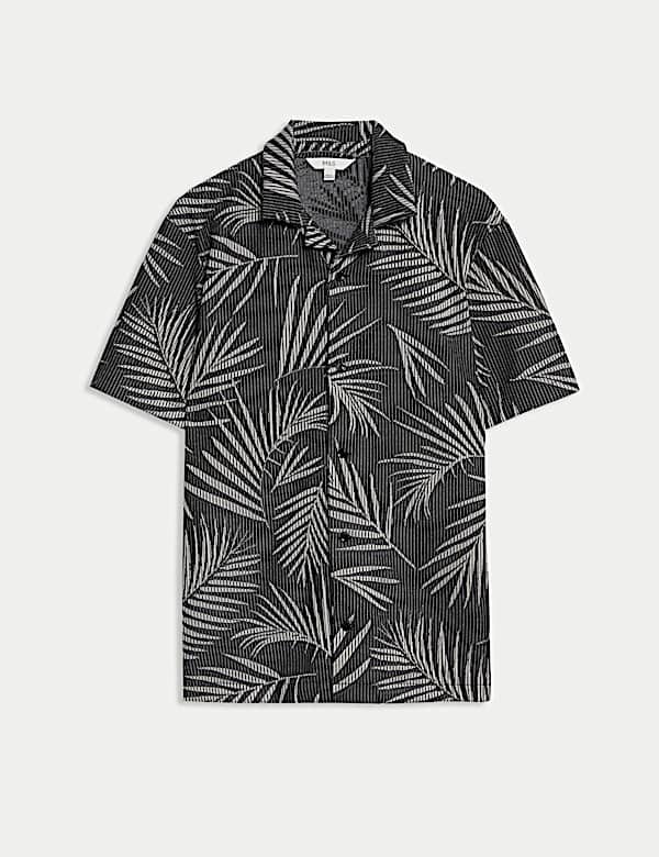 Jacquard Palm Leaf Print Polo Shirt - GR