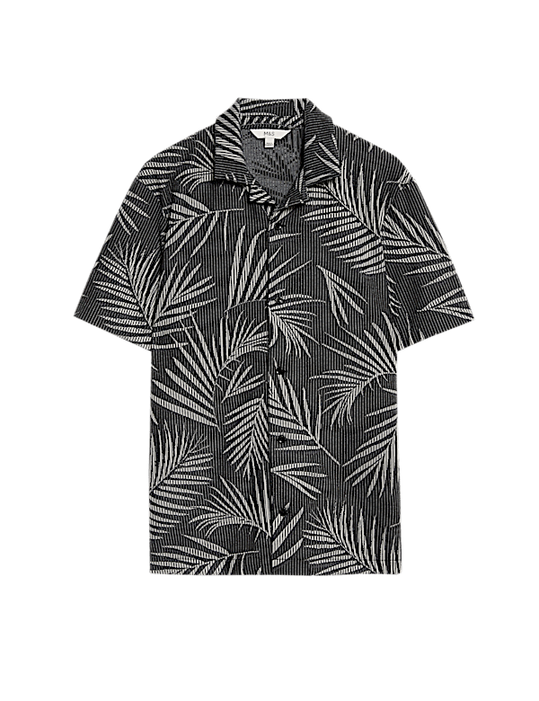 Jacquard Palm Leaf Print Polo Shirt