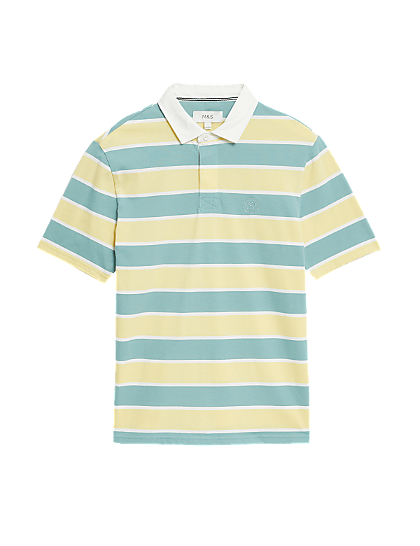 Regular Fit Pure Cotton Stripes Polo Collar Tshirt