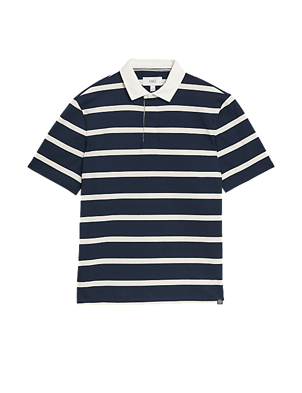 Regular Fit Pure Cotton Stripes Polo Collar Tshirt