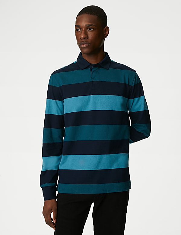 Regular Fit Pure Cotton Stripes Polo Collar Tshirt