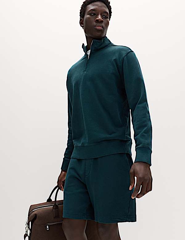 Pure Cotton Garment Dye Half Zip Sweatshirt - HU