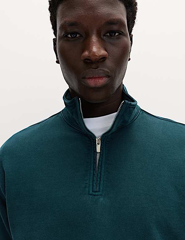 Pure Cotton Garment Dye Half Zip Sweatshirt - HU