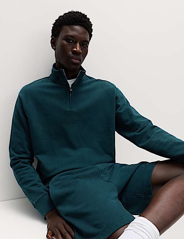 Pure Cotton Garment Dye Half Zip Sweatshirt - HU