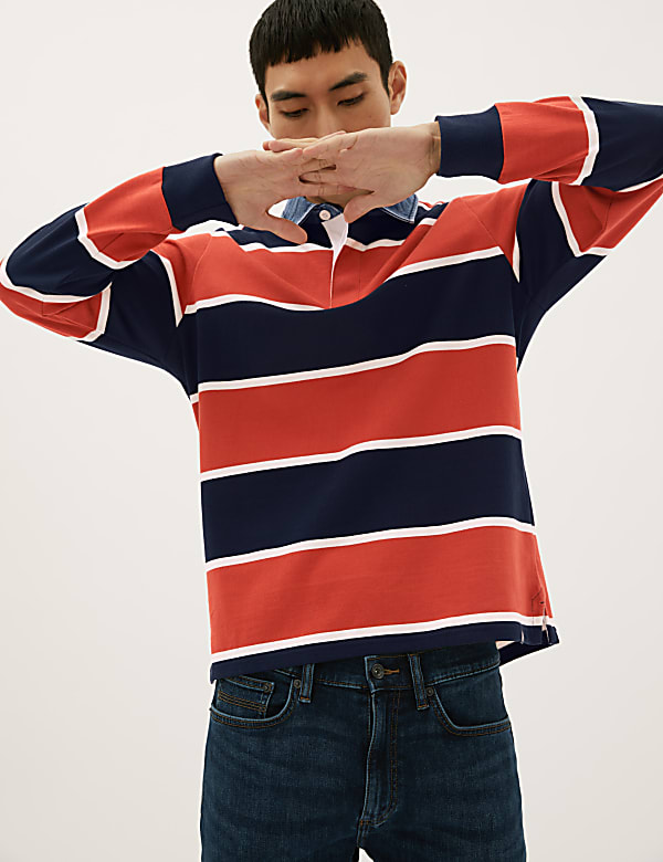 Pure Cotton Striped Long Sleeve Rugby Shirt - US