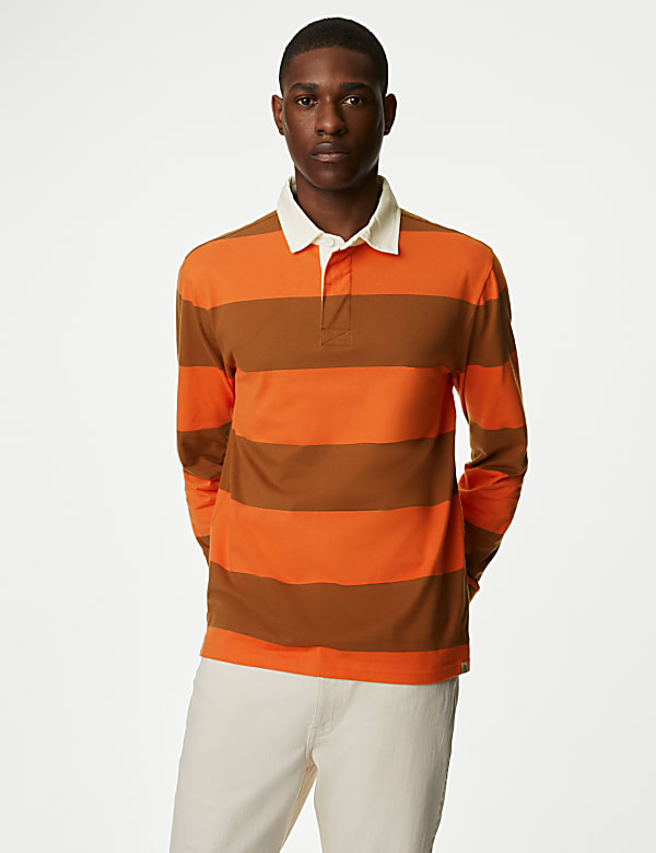 Regular Fit Pure Cotton Stripes Polo Collar Tshirt